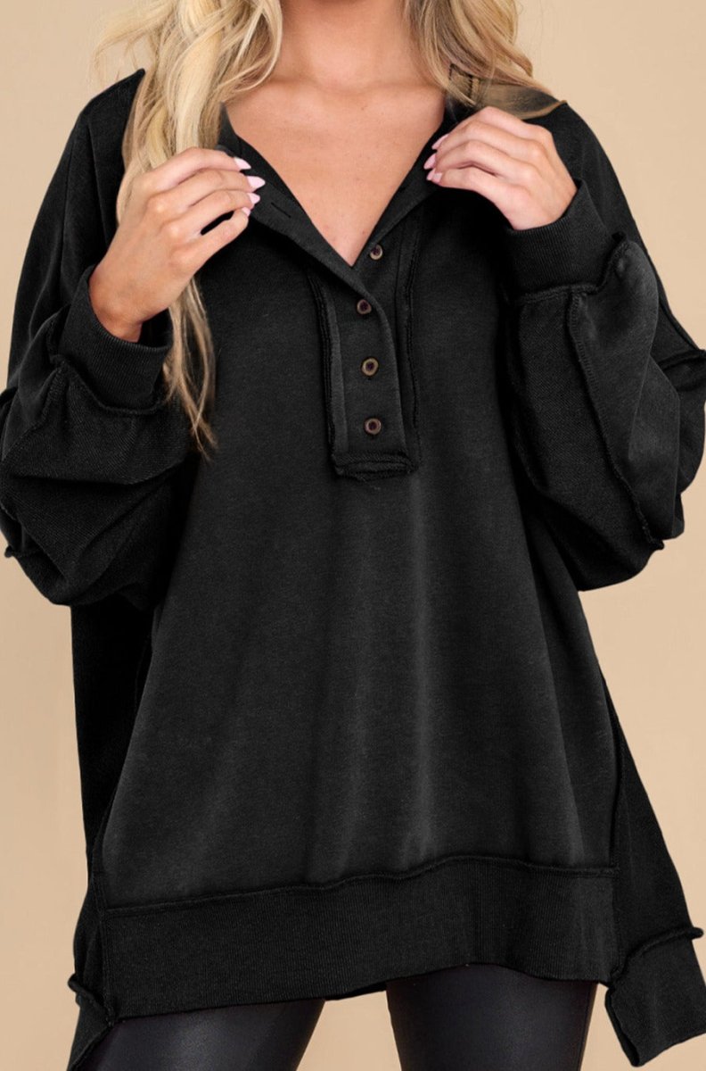 Chandler Oversized Exposed Seam Henley Sweatshirt Rebel Nomad