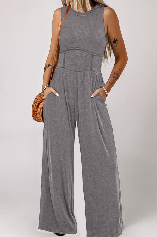 Towanda Cinched Waist Sleeveless Wide Leg Jumpsuit