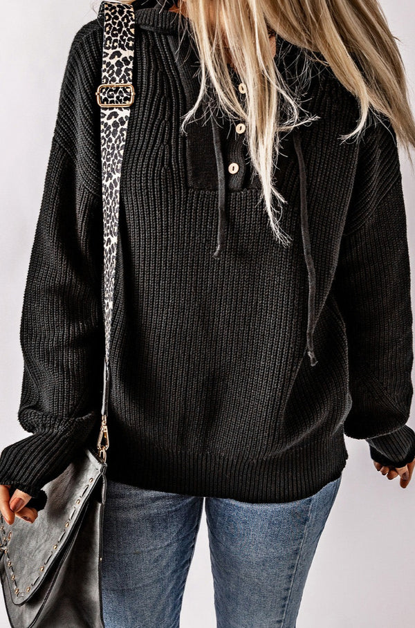 Gisselle Henley V Neck Hooded Sweater