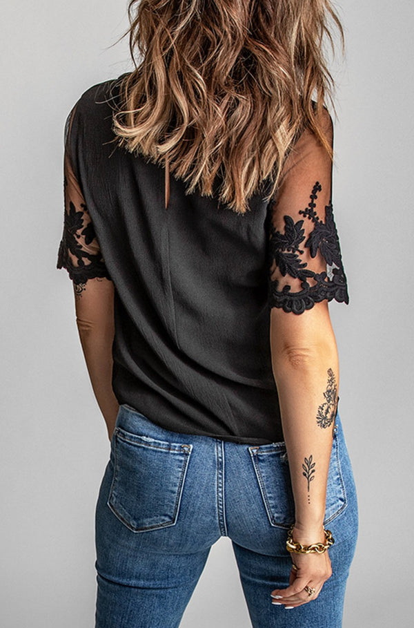 Sprightly Floral Lace Sleeve Patchwork Top