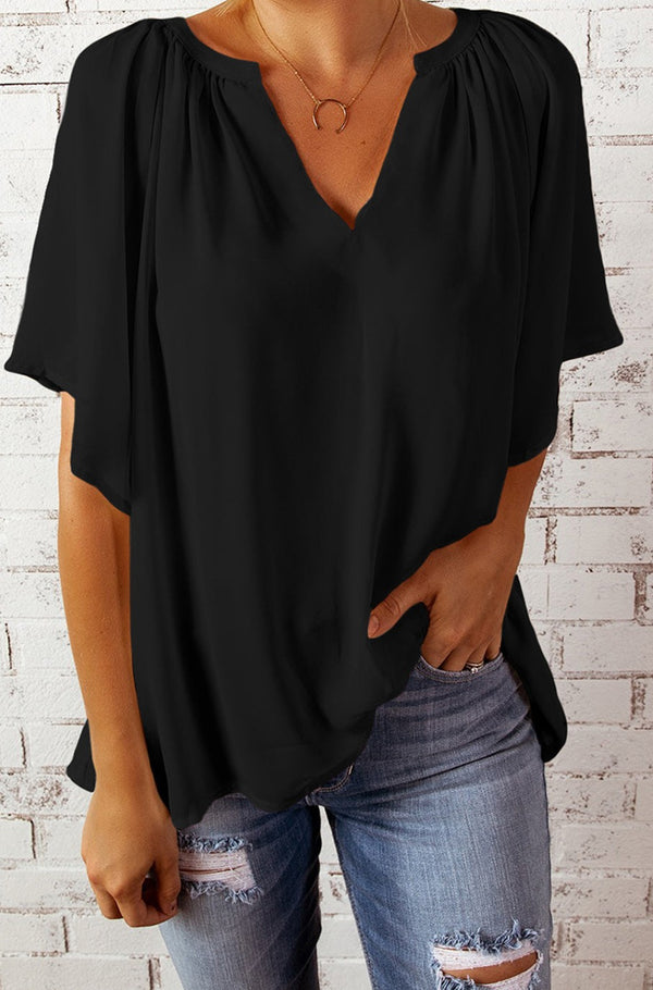 Moonsong Split Neck Pleated Loose Top