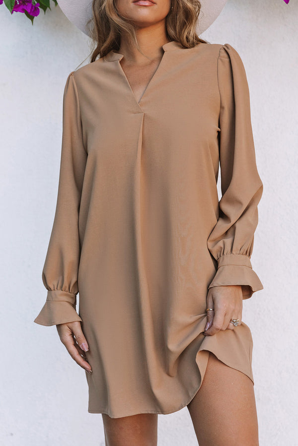 Passion Split V Neck Ruffled Sleeves Skjortekjole