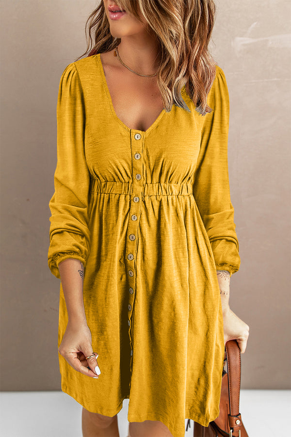 Calla Button Up High Waist Long Sleeve Dress