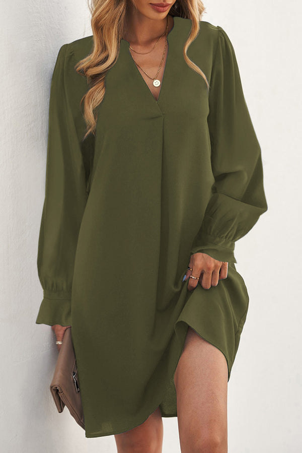 Passion Split V Neck Ruffled Sleeves Shirt Dress