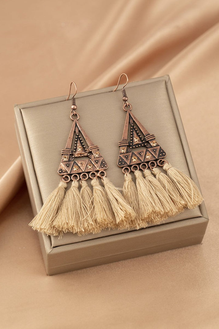 Charlotte Boho Triangle Metal Tasseled Earrings - Rebel Nomad