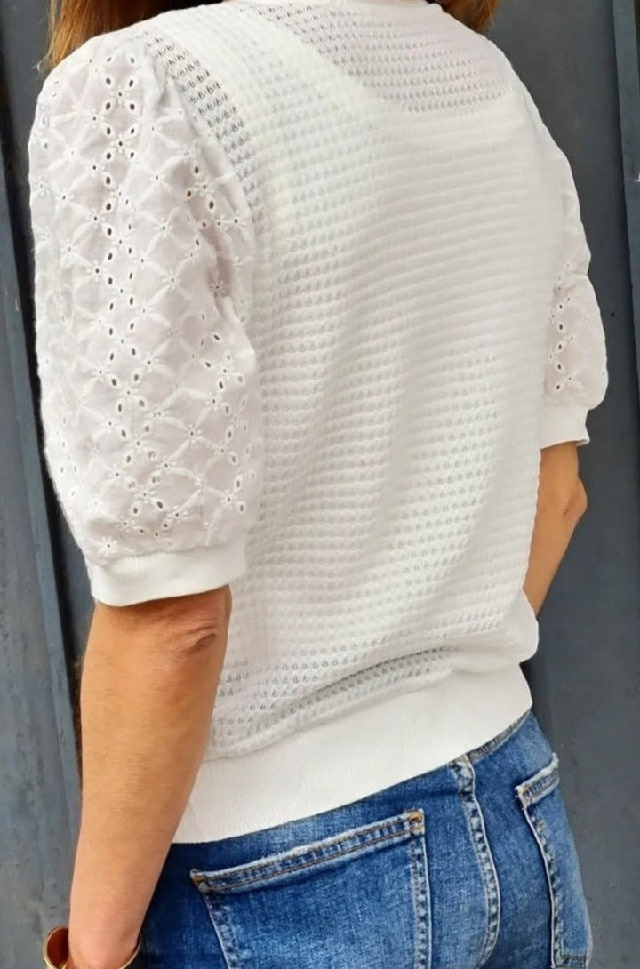 Jesminder Broderie Anglaise Puff Sleeve Waffle Knit Tee - Rebel Nomad