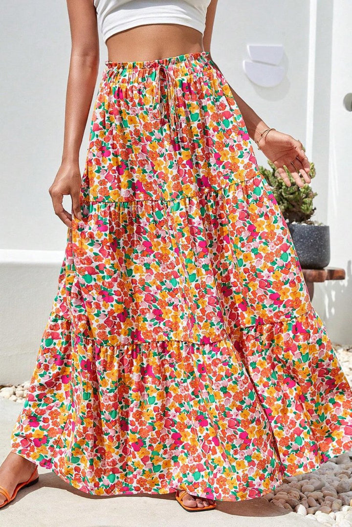 Jessie Boho Floral Print Tiered Long Skirt - Rebel Nomad