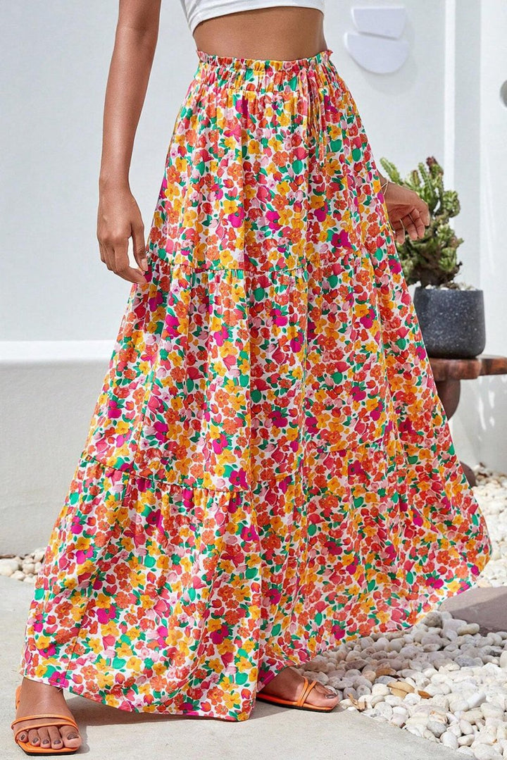 Jessie Boho Floral Print Tiered Long Skirt - Rebel Nomad