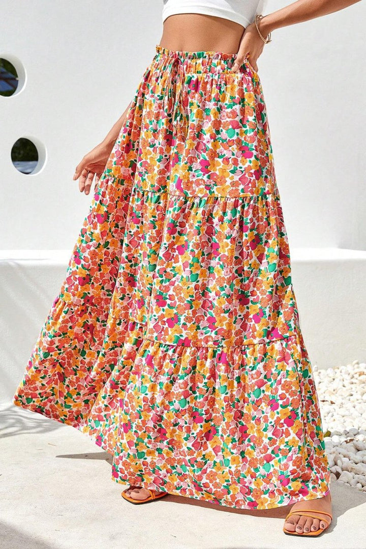 Jessie Boho Floral Print Tiered Long Skirt - Rebel Nomad