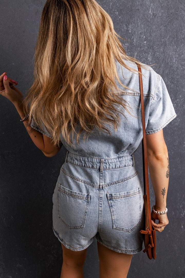 Jesusa Vintage Washed Buttons Pocketed Denim Romper - Rebel Nomad