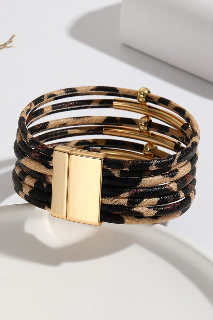 Aaliyah Multi-layer Leopard Beaded Magnet Buckle Bracelet - Rebel Nomad