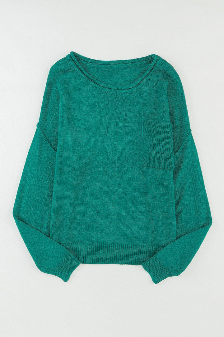 Addie Solid Color Off Shoulder Rib Knit Sweater with Pocket - Rebel Nomad