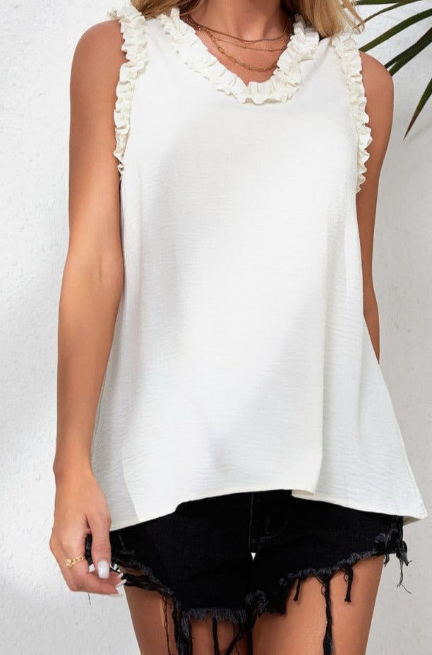 Addison Frilled Trim V Neck Tank Top - Rebel Nomad