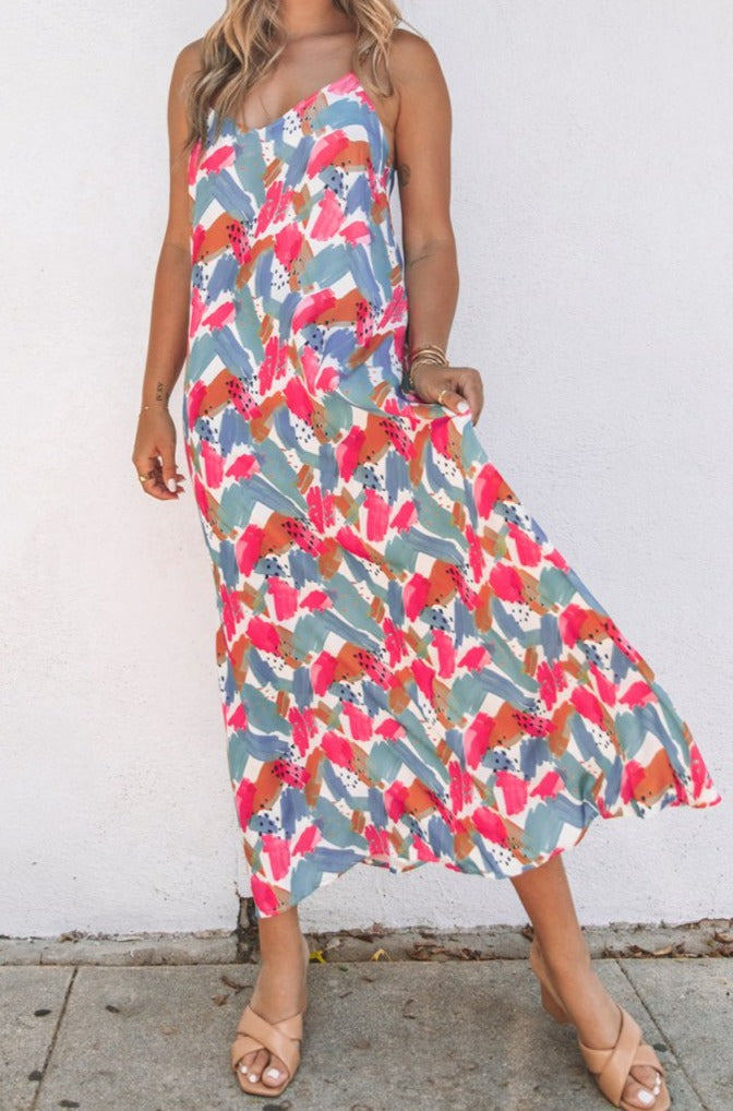 Adelaide Abstract Print Spaghetti Straps Maxi Dress - Rebel Nomad