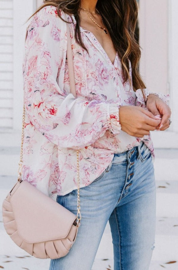 Adley Vibrant Floral Printed Ruffle Trim Blouse - Rebel Nomad