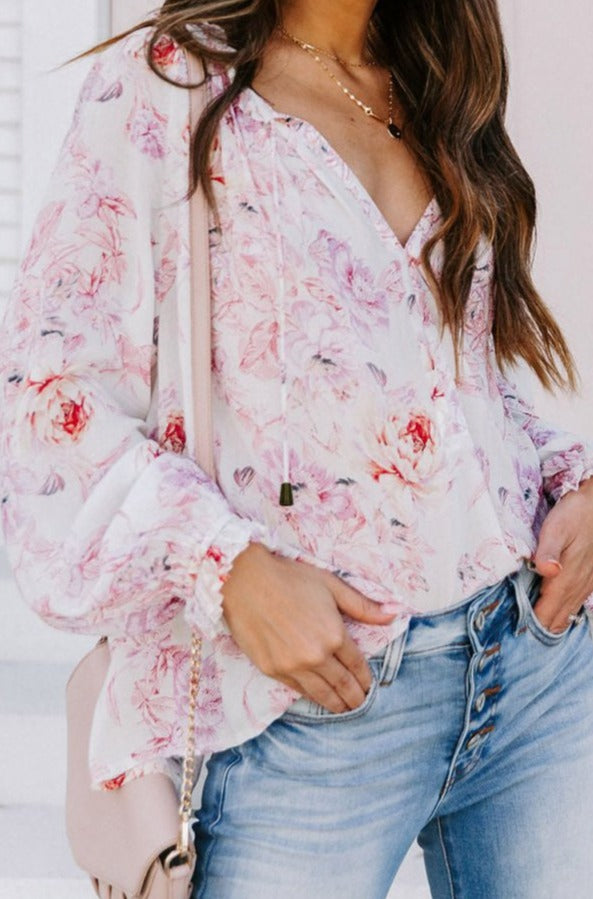 Adley Vibrant Floral Printed Ruffle Trim Blouse - Rebel Nomad