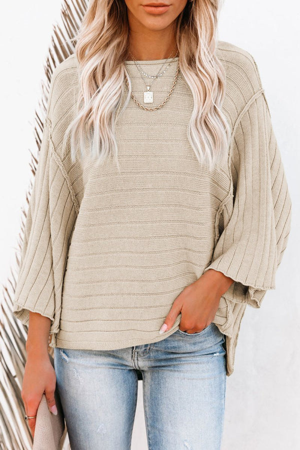 Adorn Exposed Seam Ribbed Knit Dolman Sweater - Rebel Nomad