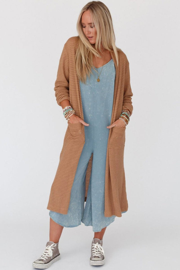 Albertha Long Waffle Knit Cardigan with Pockets - Rebel Nomad