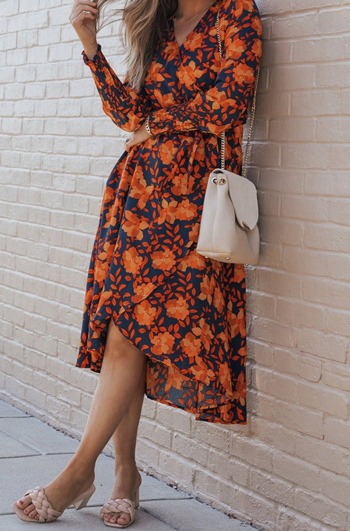 Aleah Floral Print Faux Wrap Belted Dress - Rebel Nomad