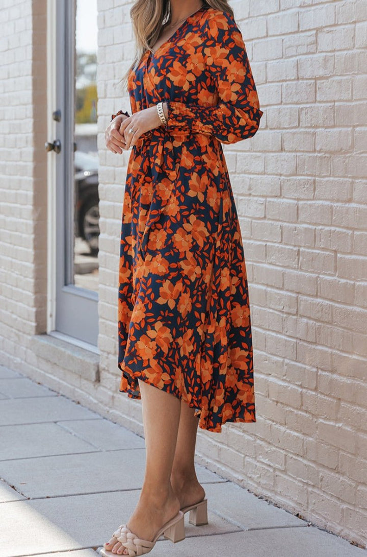 Aleah Floral Print Faux Wrap Belted Dress - Rebel Nomad