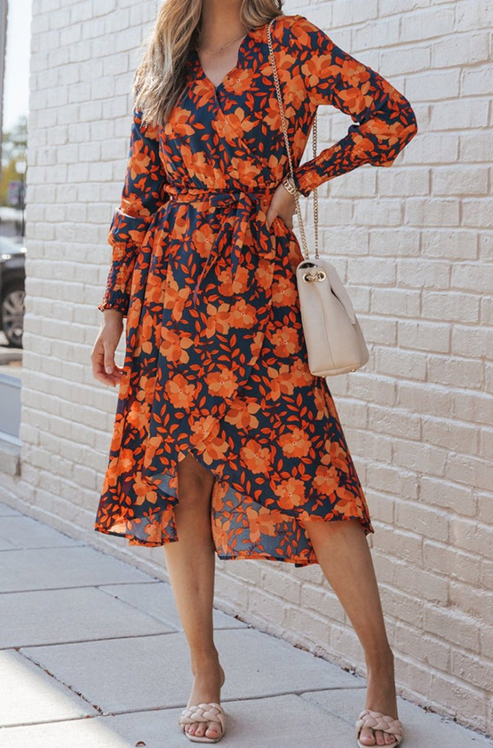 Aleah Floral Print Faux Wrap Belted Dress - Rebel Nomad