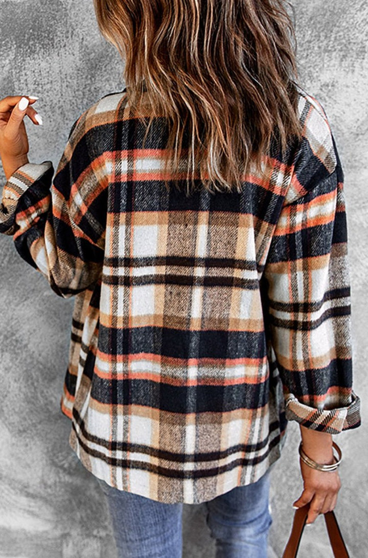 Alease Geometric Plaid Print Pocketed Shacket - Rebel Nomad