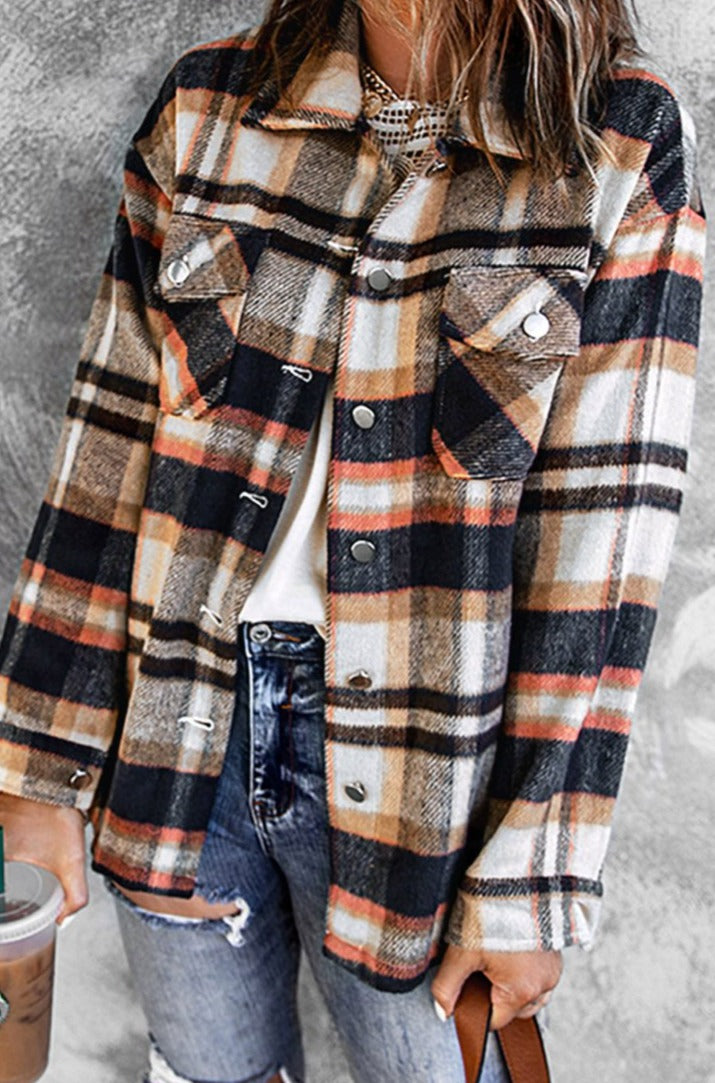 Alease Geometric Plaid Print Pocketed Shacket - Rebel Nomad