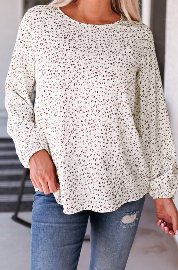 Aletha Leopard Crew Neck Long Sleeve Blouse - Rebel Nomad