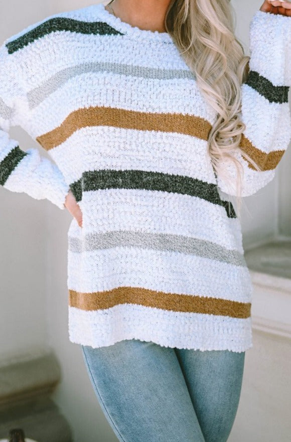 Alfredia Striped Popcorn Knit Sweater - Rebel Nomad