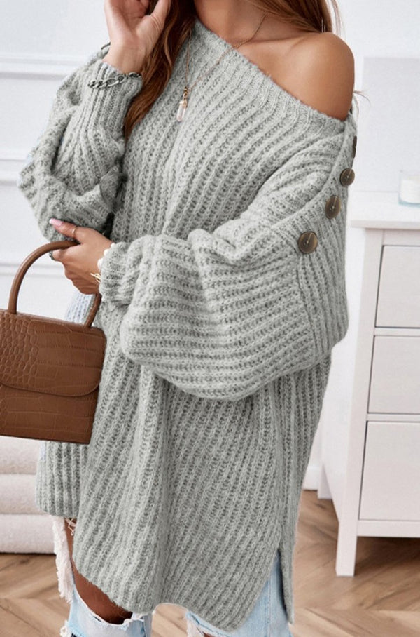 Aliana Buttoned Drop Shoulder Oversized Sweater - Rebel Nomad