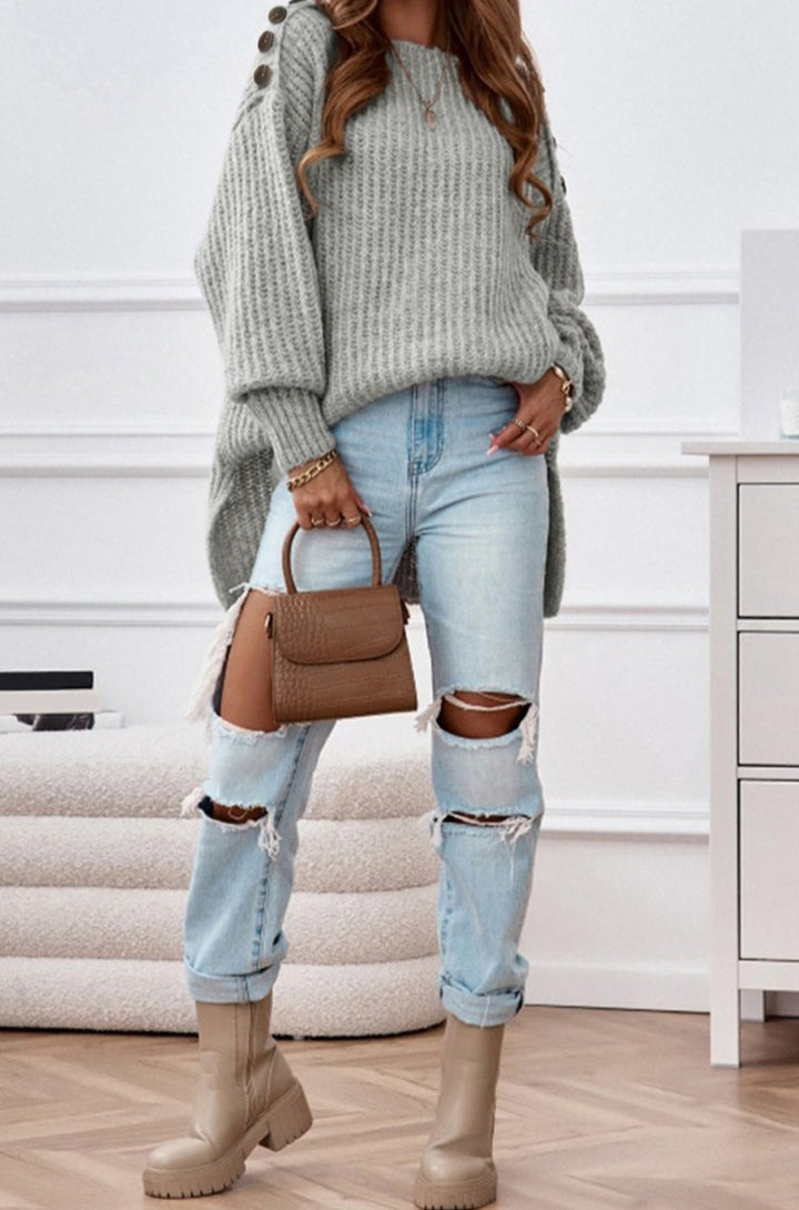 Aliana Buttoned Drop Shoulder Oversized Sweater - Rebel Nomad