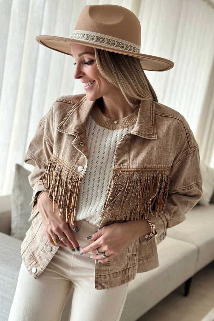 Althaea Rhinestone Fringed Cowgirl Fashion Denim Jacket - Rebel Nomad