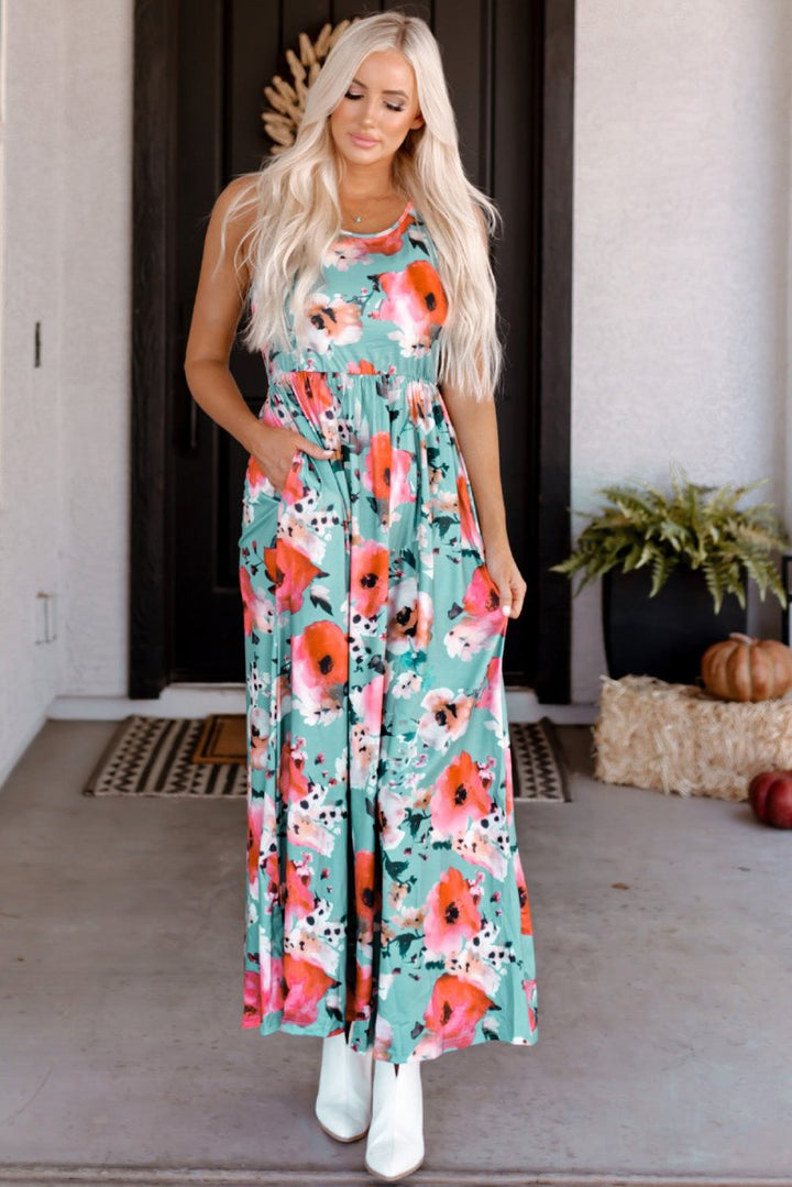 Alvina Boho Print Sleeveless High Waist Long Floral Dress - Rebel Nomad