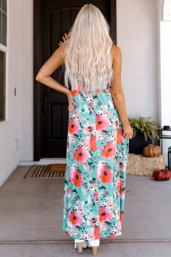 Alvina Boho Print Sleeveless High Waist Long Floral Dress - Rebel Nomad