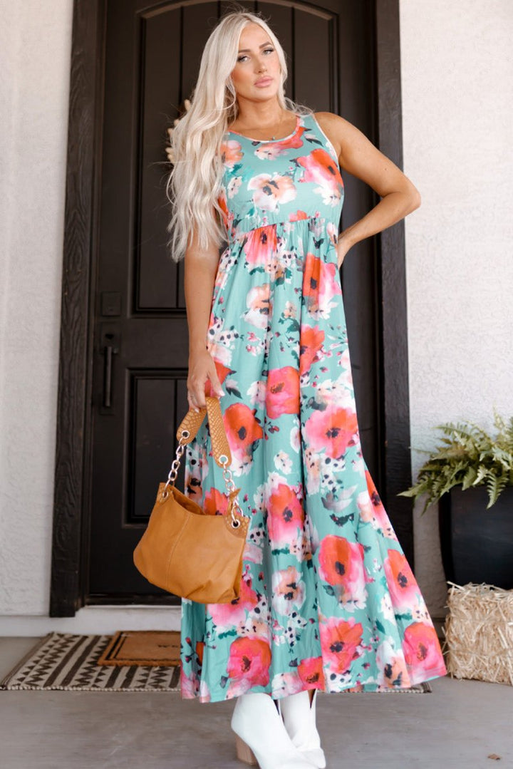 Alvina Boho Print Sleeveless High Waist Long Floral Dress - Rebel Nomad