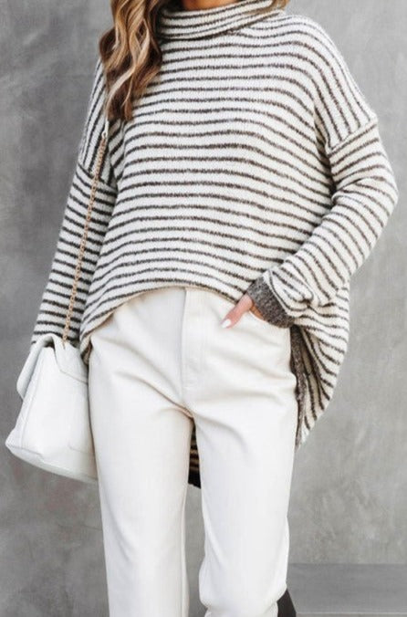 Alysia Striped Turtleneck Loose Sweater - Rebel Nomad