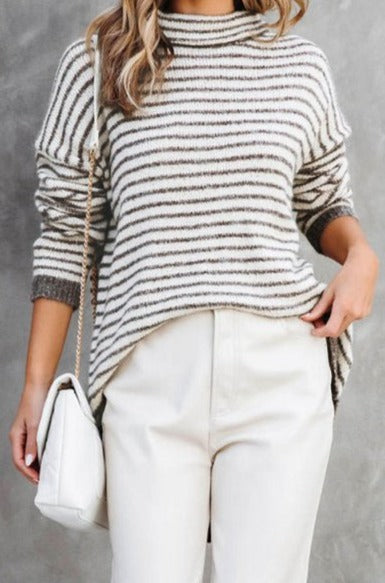 Alysia Striped Turtleneck Loose Sweater - Rebel Nomad