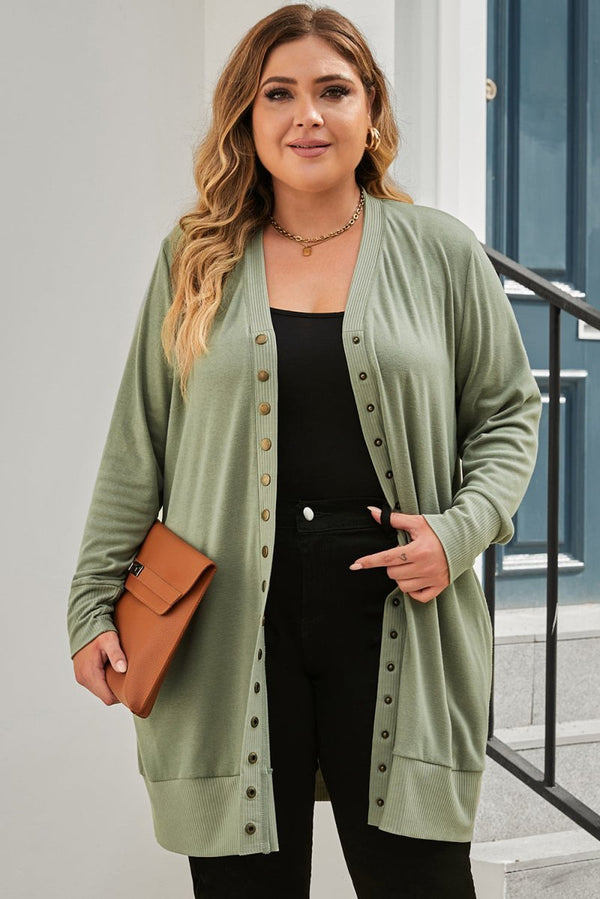 Alyson Plus-Size Snap Buttons Front Knit Cardigan - Rebel Nomad