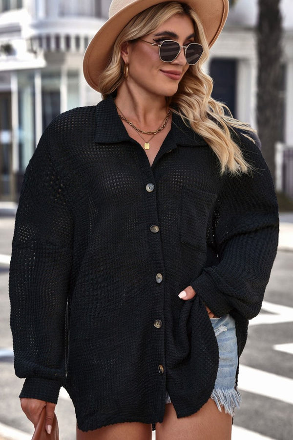 Amaia Plus-Size Chest Pocket Waffle Knit Shirt - Rebel Nomad