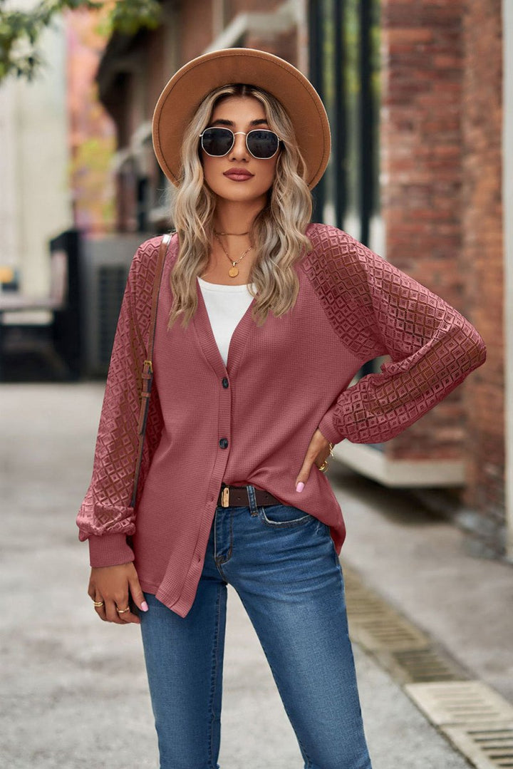 Amanda Waffled Knit Lace Long Sleeve Buttoned Cardigan - Rebel Nomad