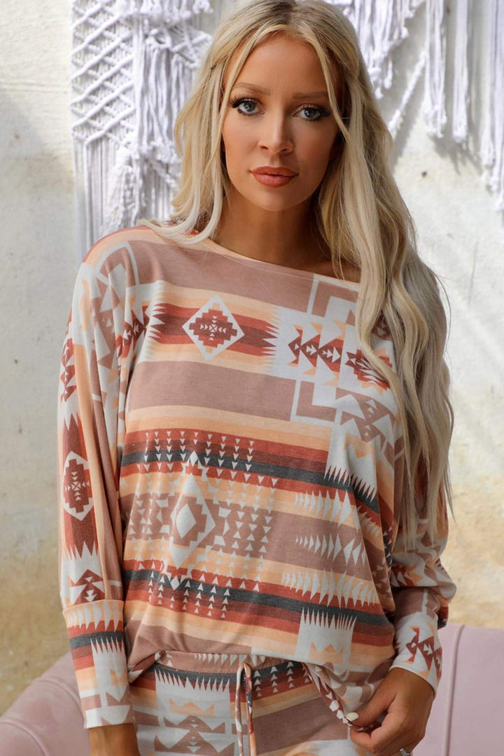 Amber Aztec Print Puff Sleeve Pullover and Pants Lounge Outfit - Rebel Nomad