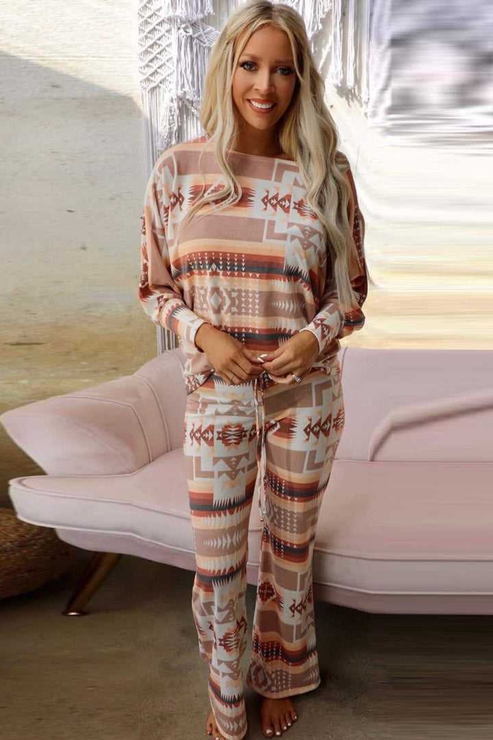 Amber Aztec Print Puff Sleeve Pullover and Pants Lounge Outfit - Rebel Nomad