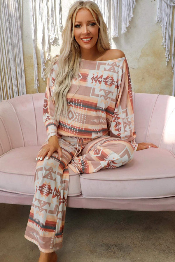 Amber Aztec Print Puff Sleeve Pullover and Pants Lounge Outfit - Rebel Nomad