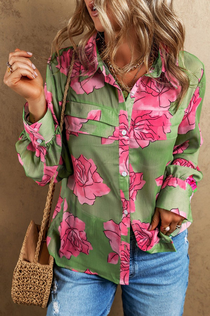 Amelie Floral Print Pleated Detail Puff Sleeve Shirt - Rebel Nomad