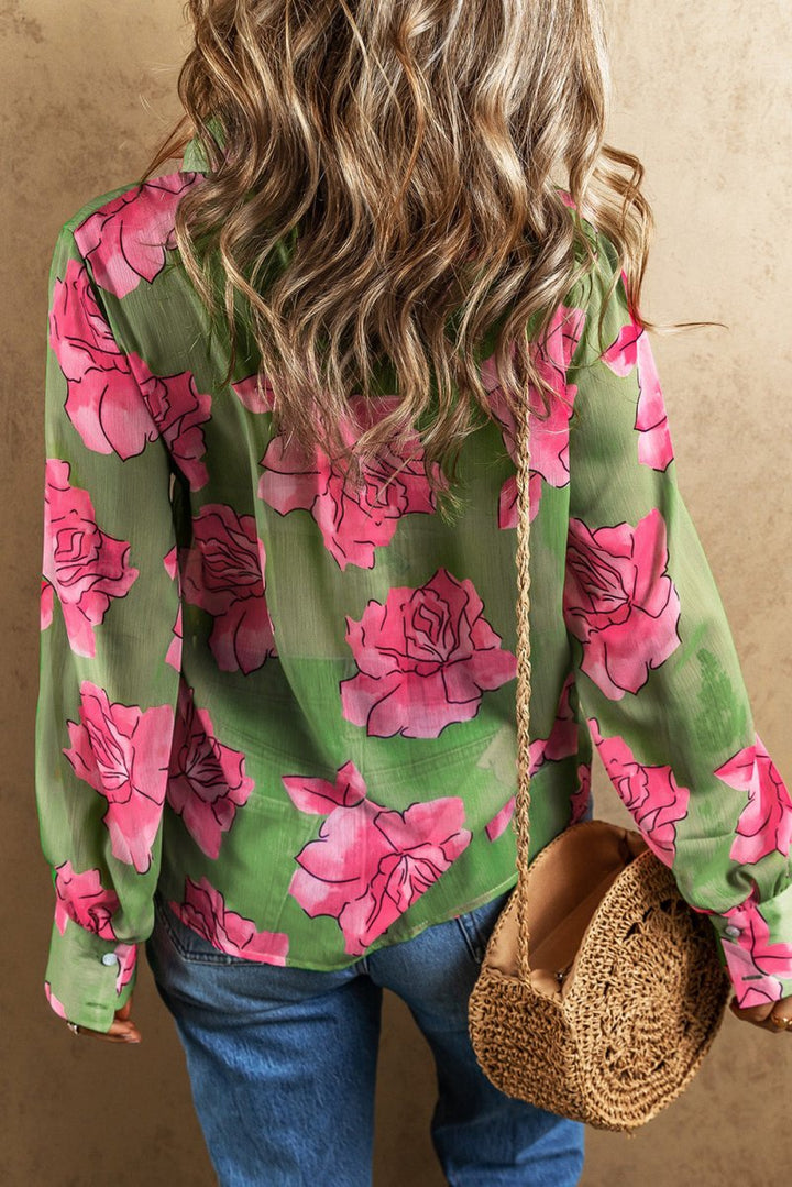 Amelie Floral Print Pleated Detail Puff Sleeve Shirt - Rebel Nomad