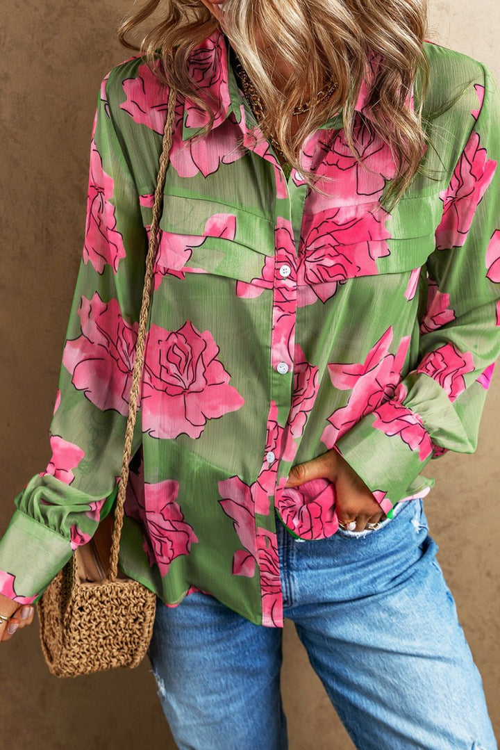 Amelie Floral Print Pleated Detail Puff Sleeve Shirt - Rebel Nomad