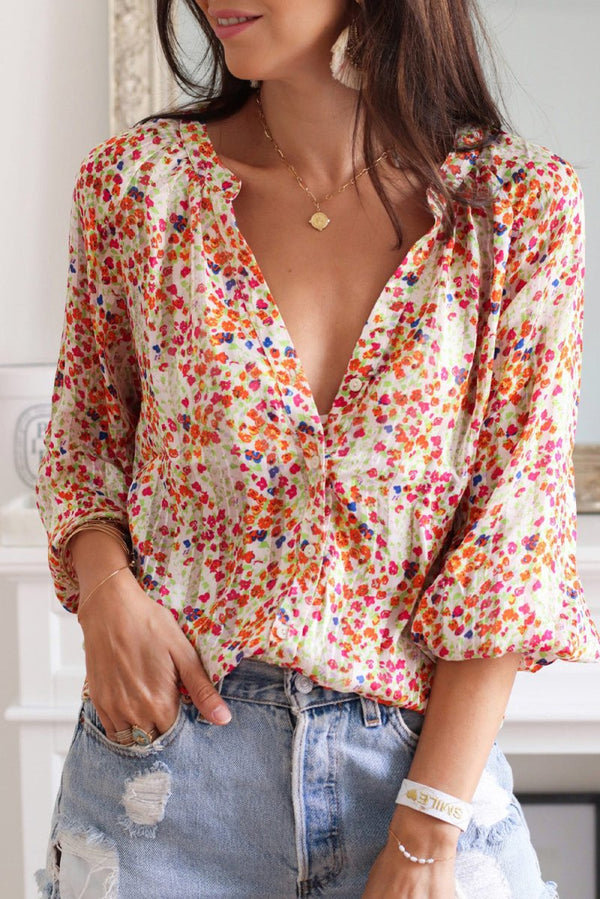 Ametrine Boho Floral Print Button Front Shirt - Rebel Nomad