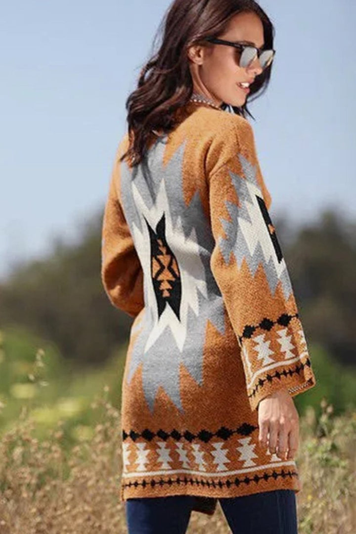 Amina Aztec Graphic Open-Front Cardigan - Rebel Nomad