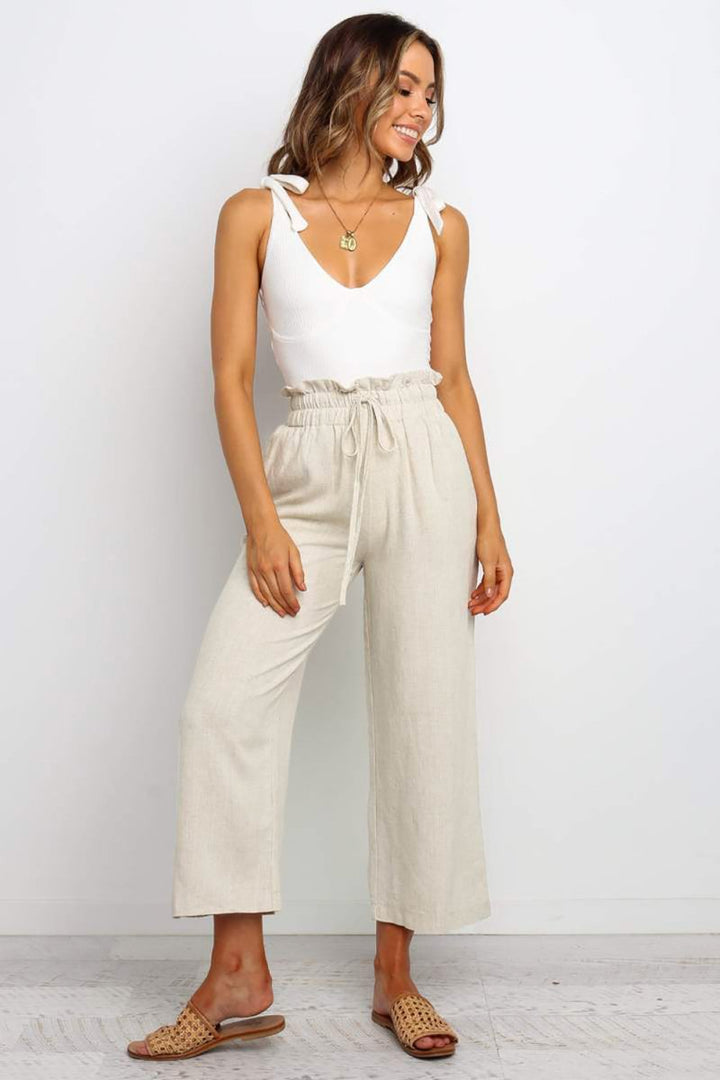 Anais Paperbag Waist Straight Leg Cropped Pants - Rebel Nomad