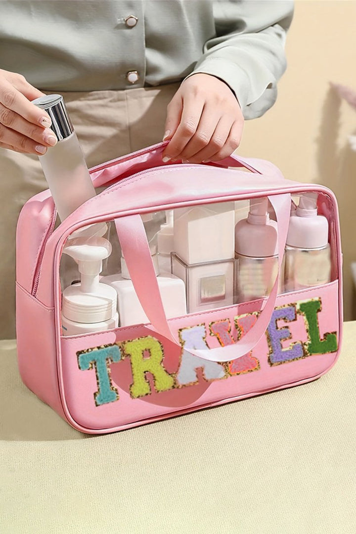 Anamaria "TRAVEL" Chenille Letter Clear PVC Makeup Bag - Rebel Nomad